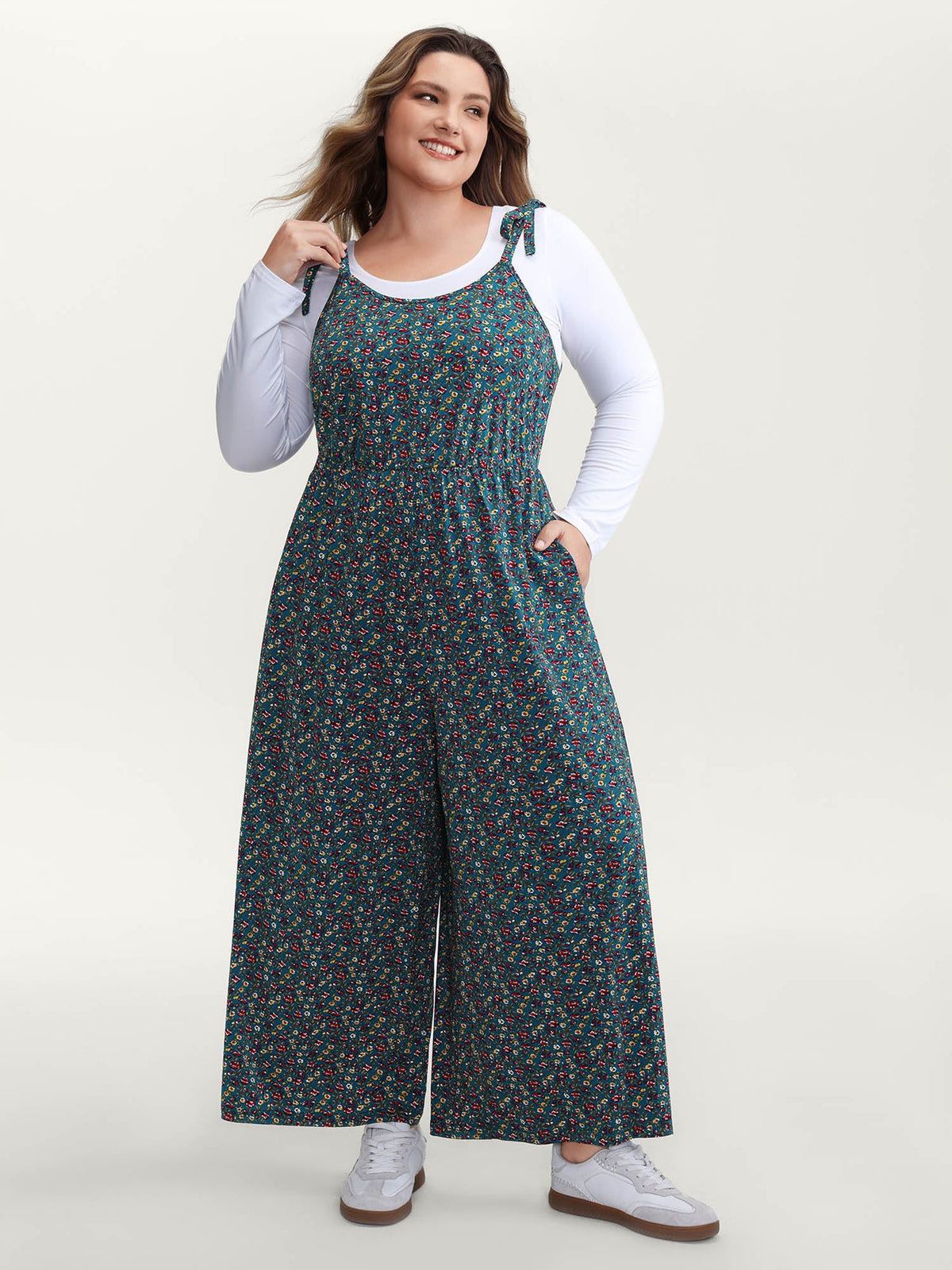 Stretchy Shoulder-Tie Floral Jumpsuit