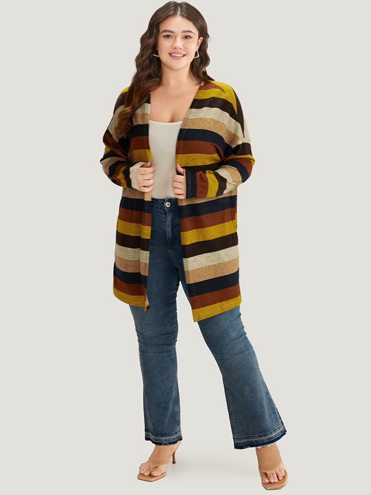 Striped Contrast Open Front Kimono