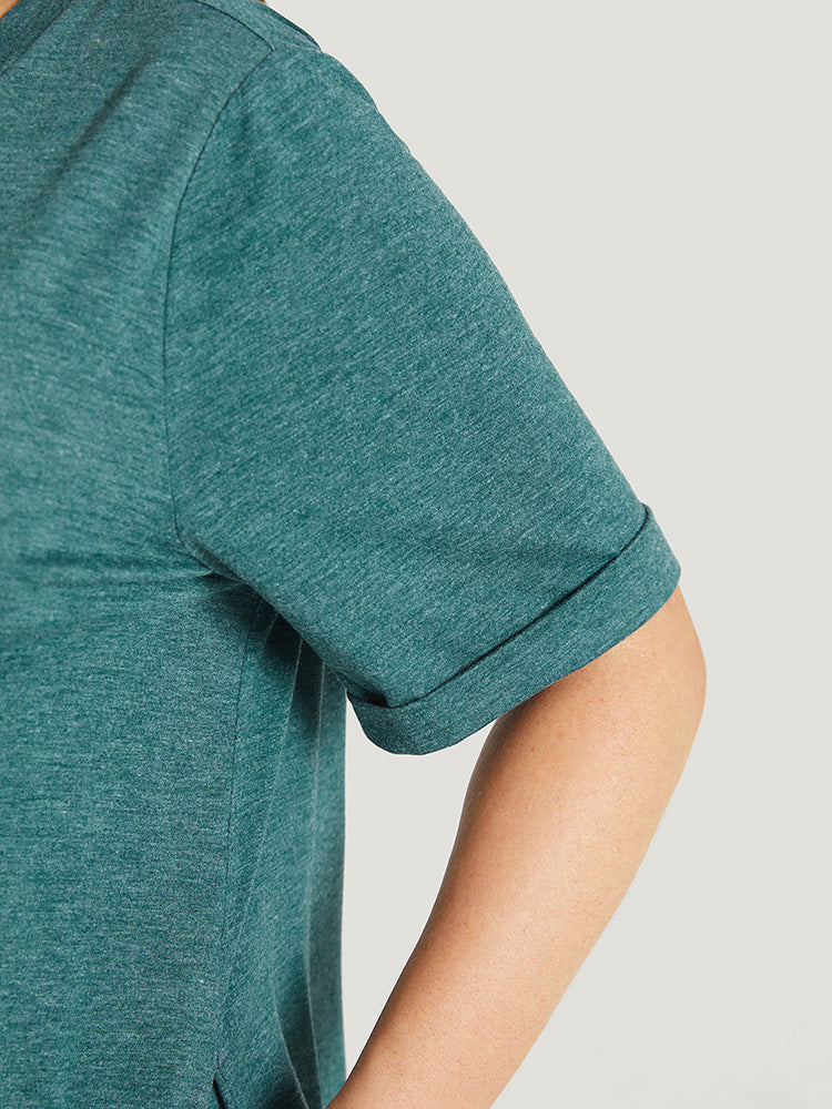 Floral Print Roll Sleeve Pocket V Neck Dress