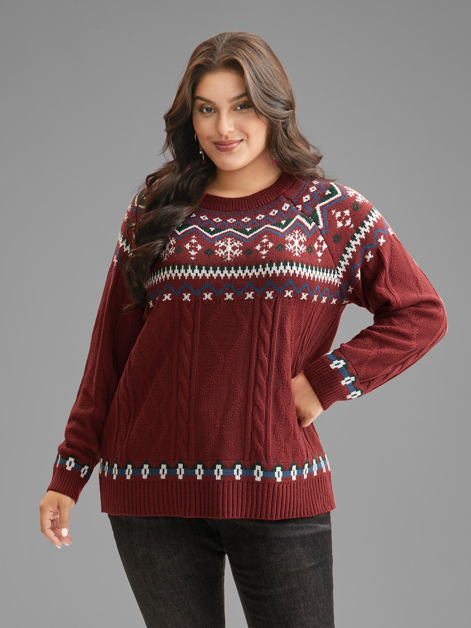 Festive Fair Isle Cable Knit Pullover