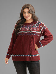 Festive Fair Isle Cable Knit Pullover