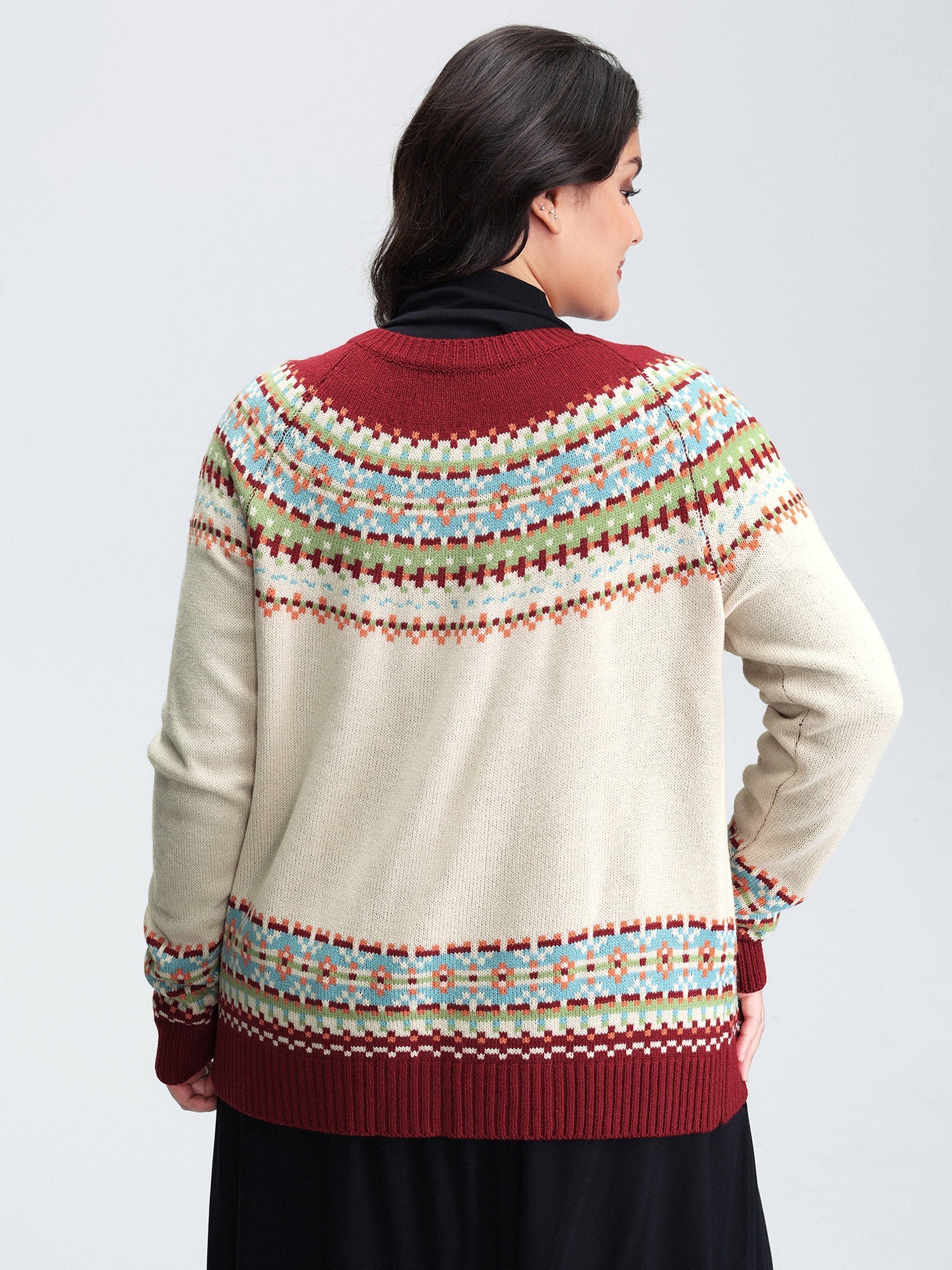Fair Isle Button-Front Pockets Cardigan