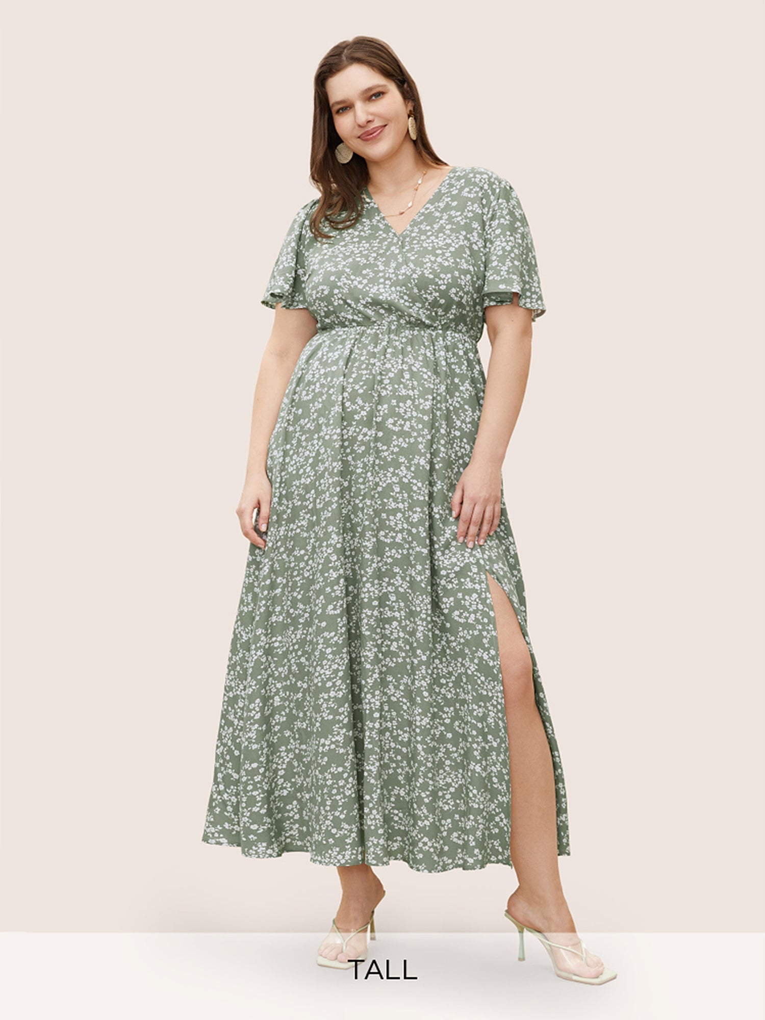 Bloom Dress - Flutter Sleeve Ditsy Floral Pocket Split Maxi Dress