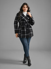 Plaid Lapel Collar Belted Jacket