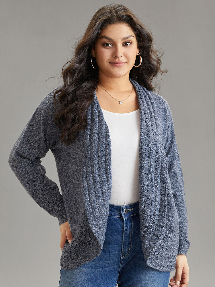 Solid Heather Lapel Collar Arc Hem Cardigan