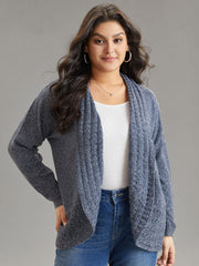 Solid Heather Lapel Collar Arc Hem Cardigan