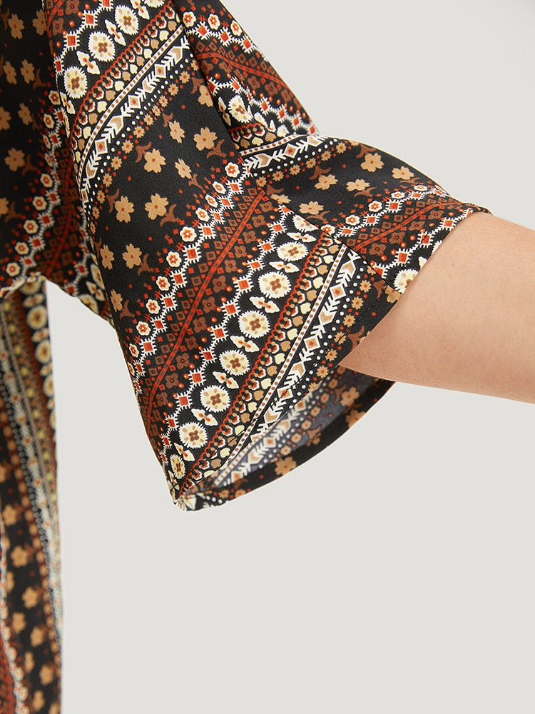 Boho Print Open Front Half Sleeve Kimono