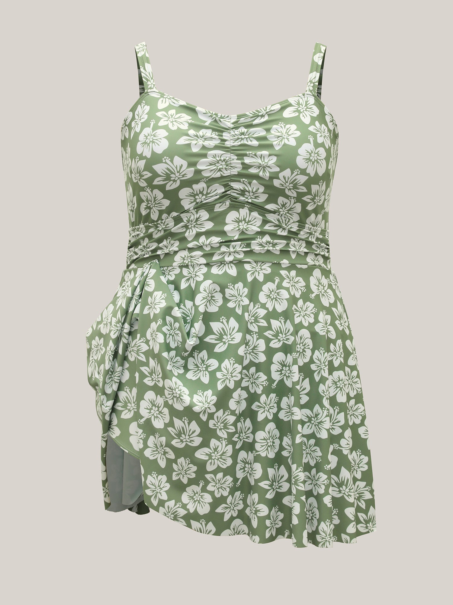 Serene Floral Pattern Pleated Swim Dress