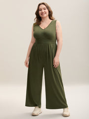 Stretchy Knit Pockets Cross Back Jumpsuit