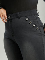 Black Wash Button Detail Skinny Jeans