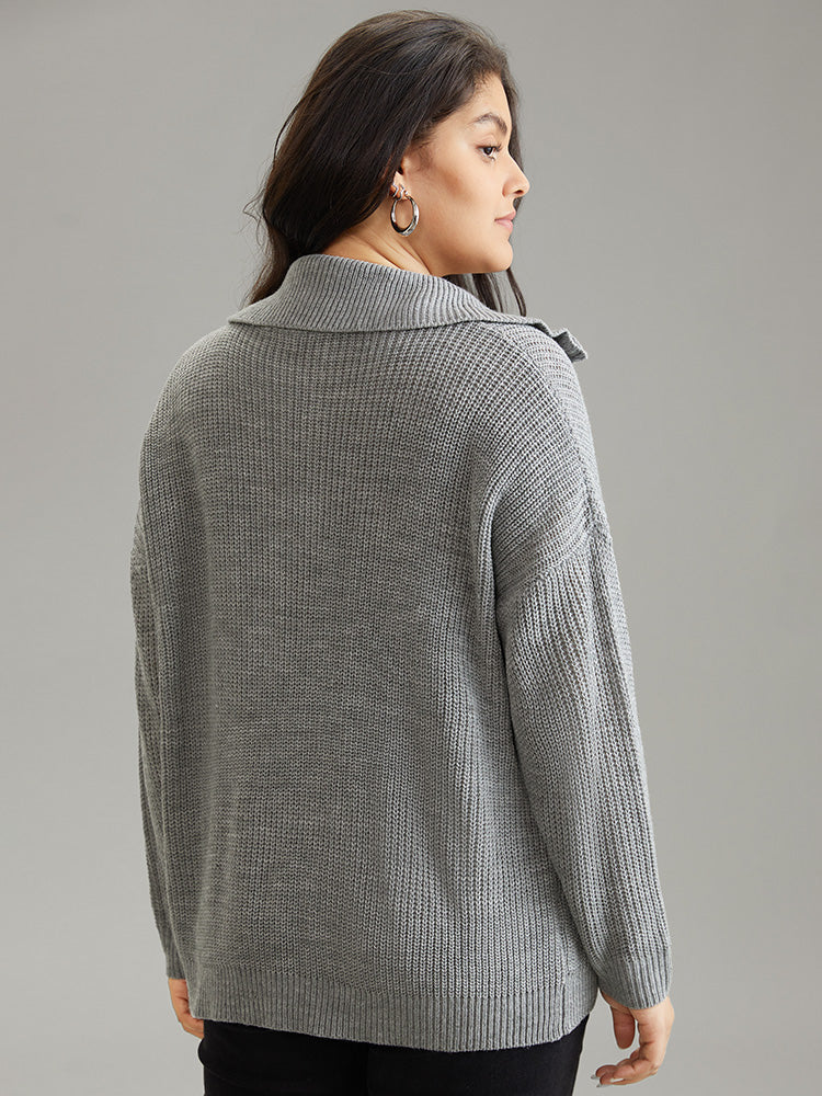 Solid Knit O Ring Half Zip Pullover