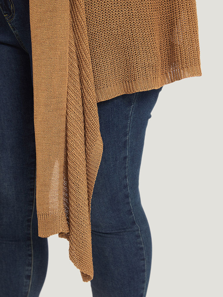 Solid Lapel Collar Patchwork Asymmetrical Hem Cardigan