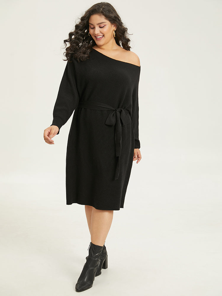 Supersoft Essentials Boat Neck Belted Sweater Dress
