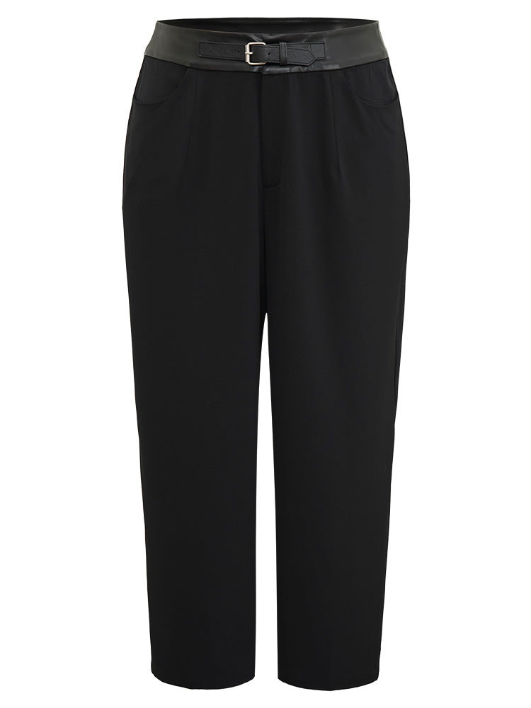 Static-Free PU Leather Buckle Detail Pants