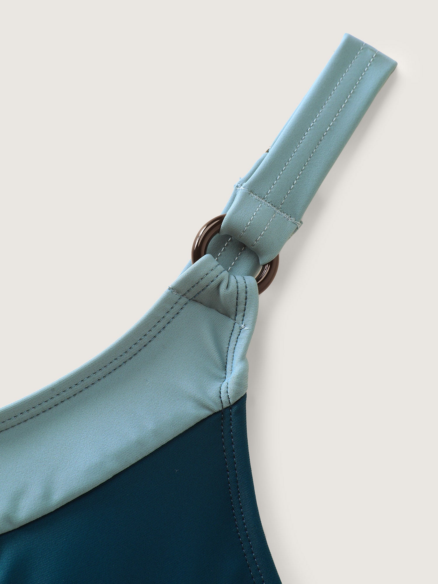 Color Block Pleated Adjustable Swim Top