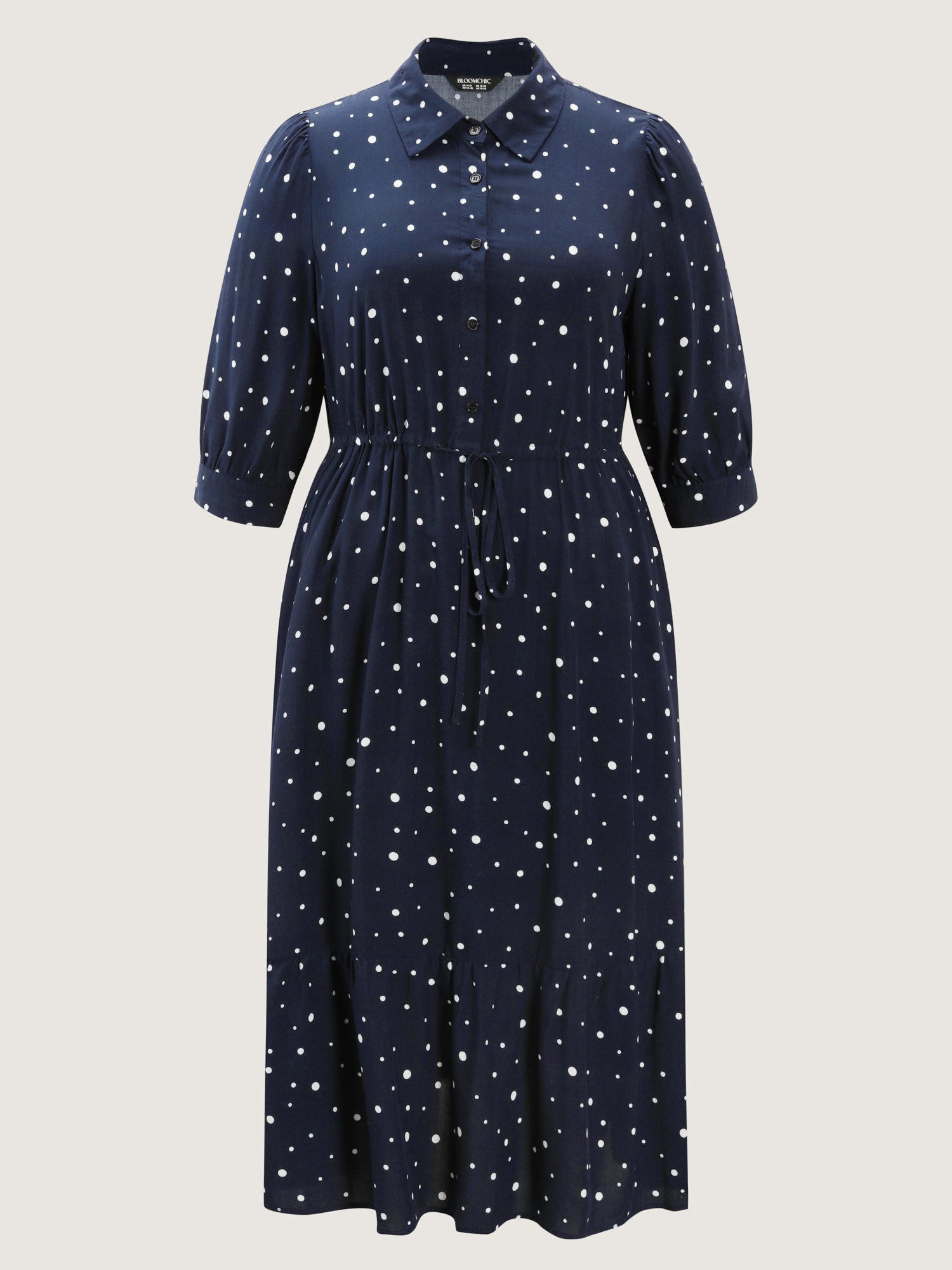 Asymmetrical Polka Dots Drawstring Midi Dress