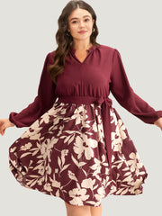 Silhouette Floral Print Belted Pleated Dress