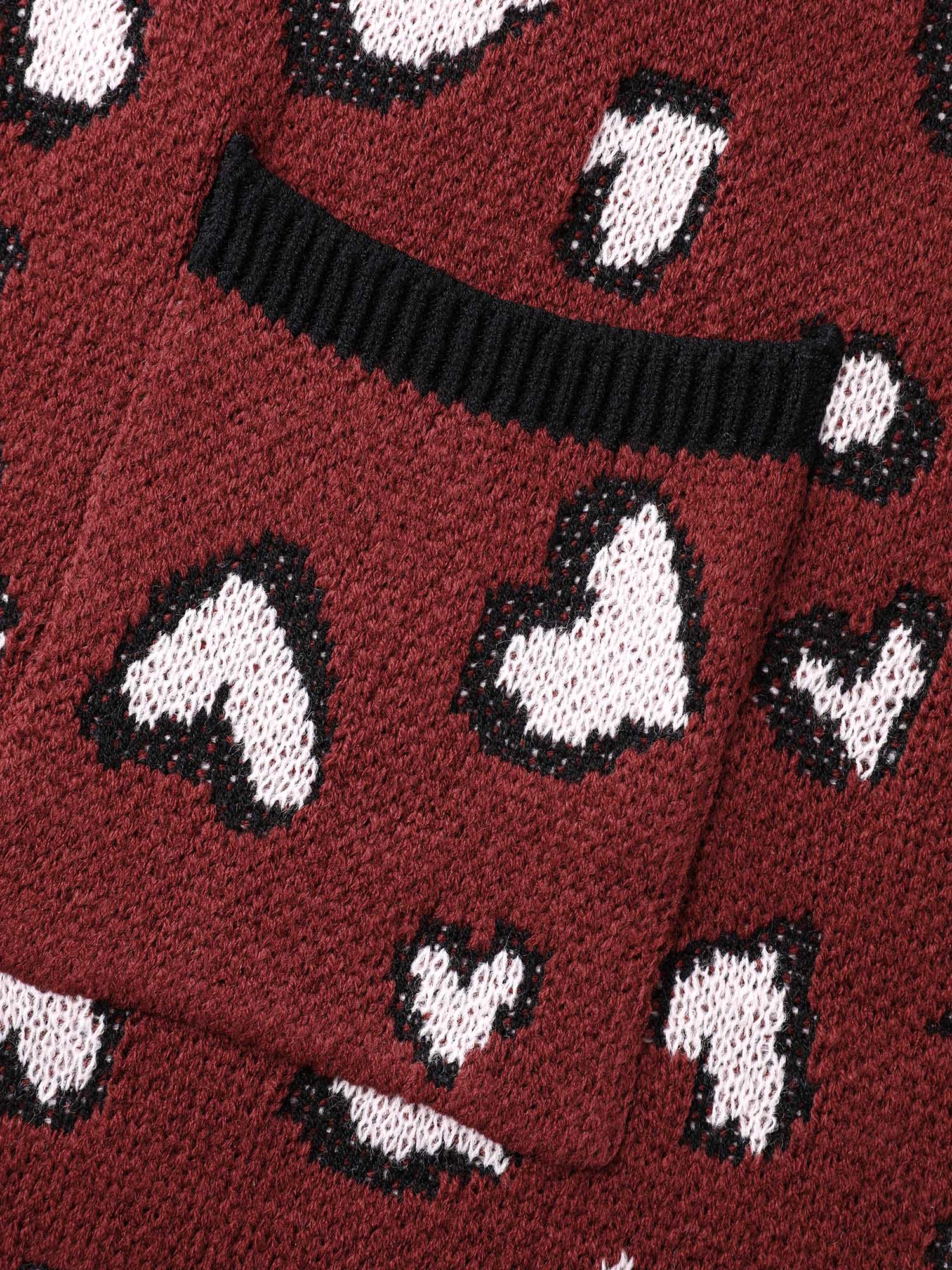 Hearts All Over Open Front Contrast Cardigan