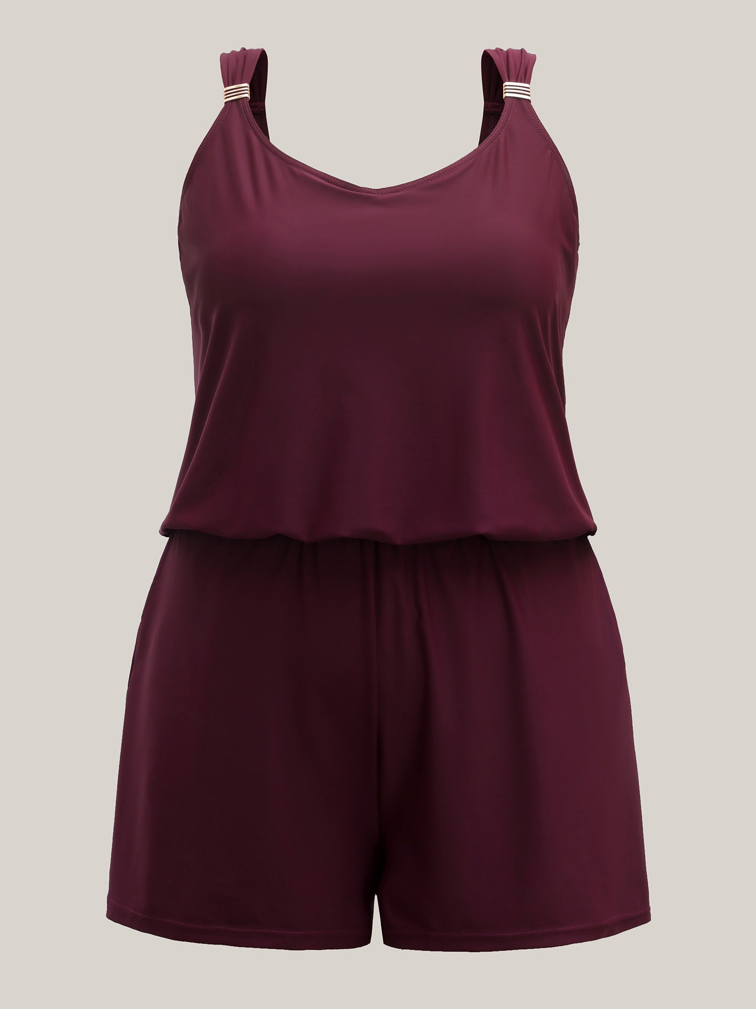 Plain Pockets Adjustable One-Piece Swimsuit