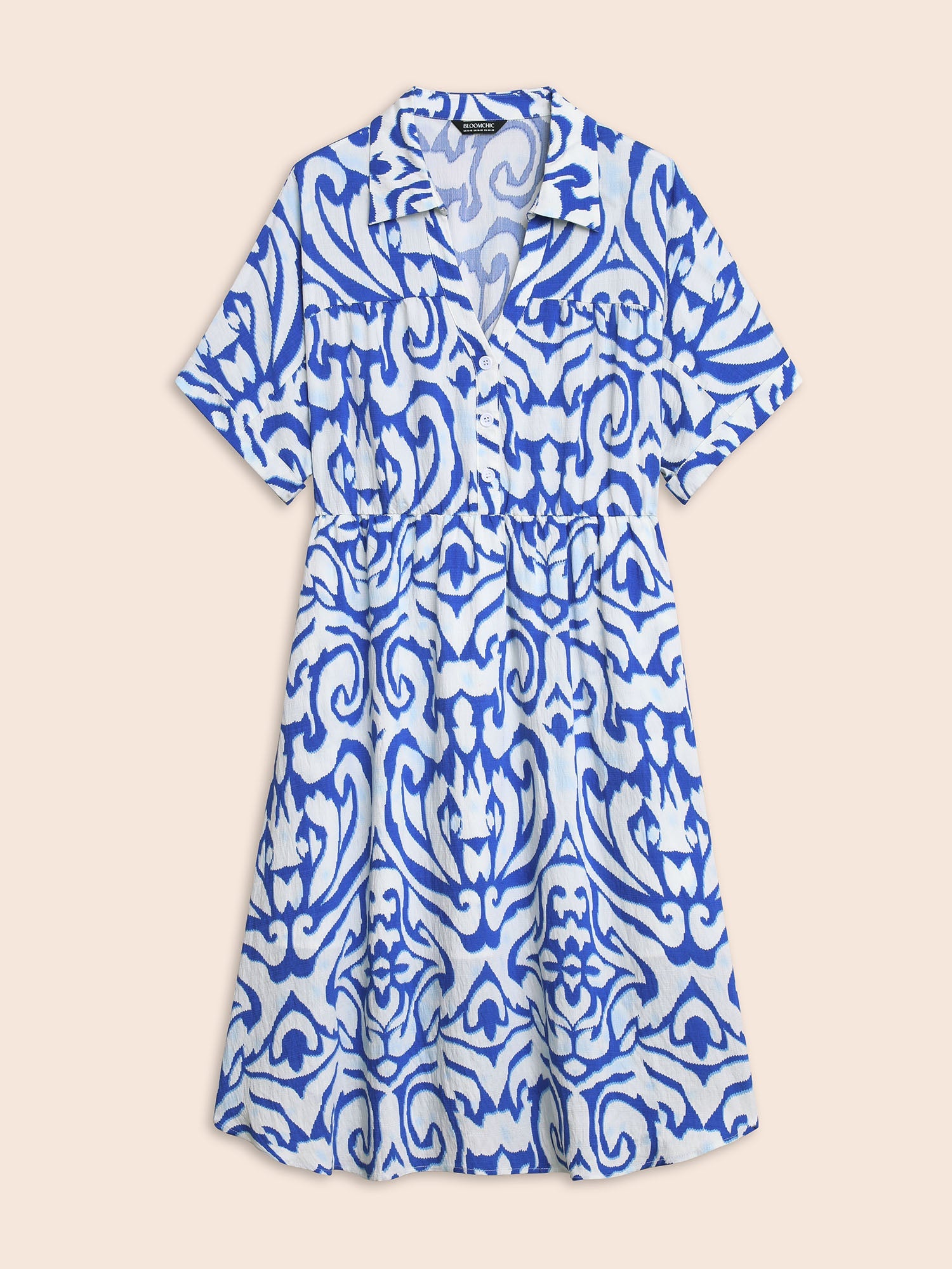 Boho Print Button Detail Cuffed Sleeve Dress