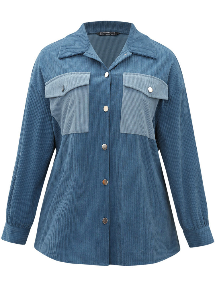 Two Tone Flap Pocket Button Up Corduroy Coat