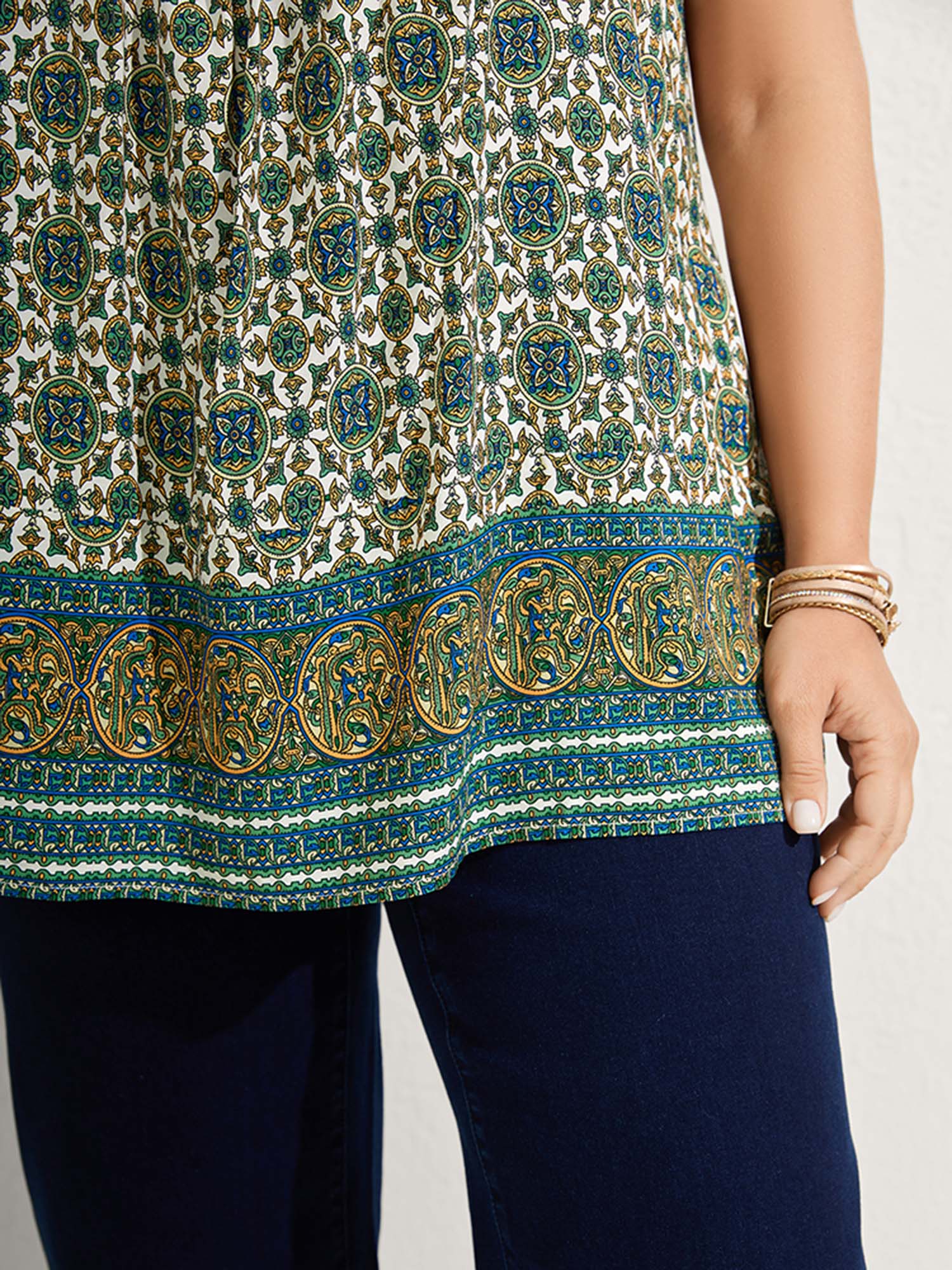 Floral Print Pleated Neckline Tank Top