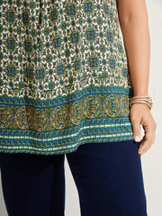 Floral Print Pleated Neckline Tank Top