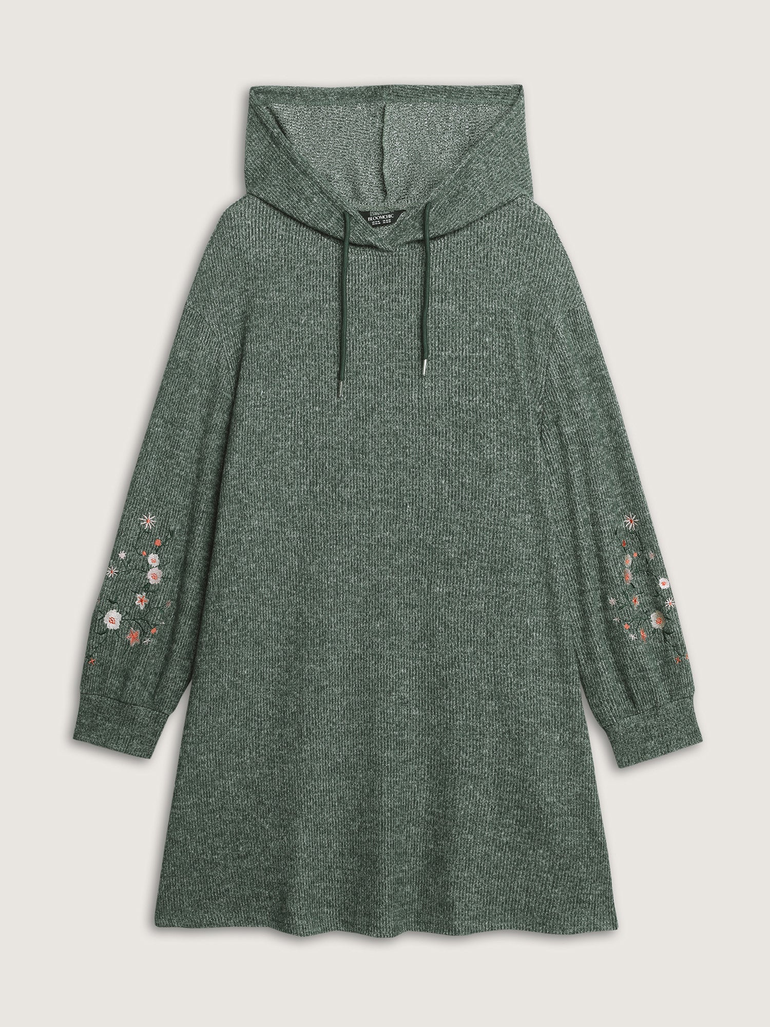 Floral Embroidered Sleeve Hooded Midi Dress