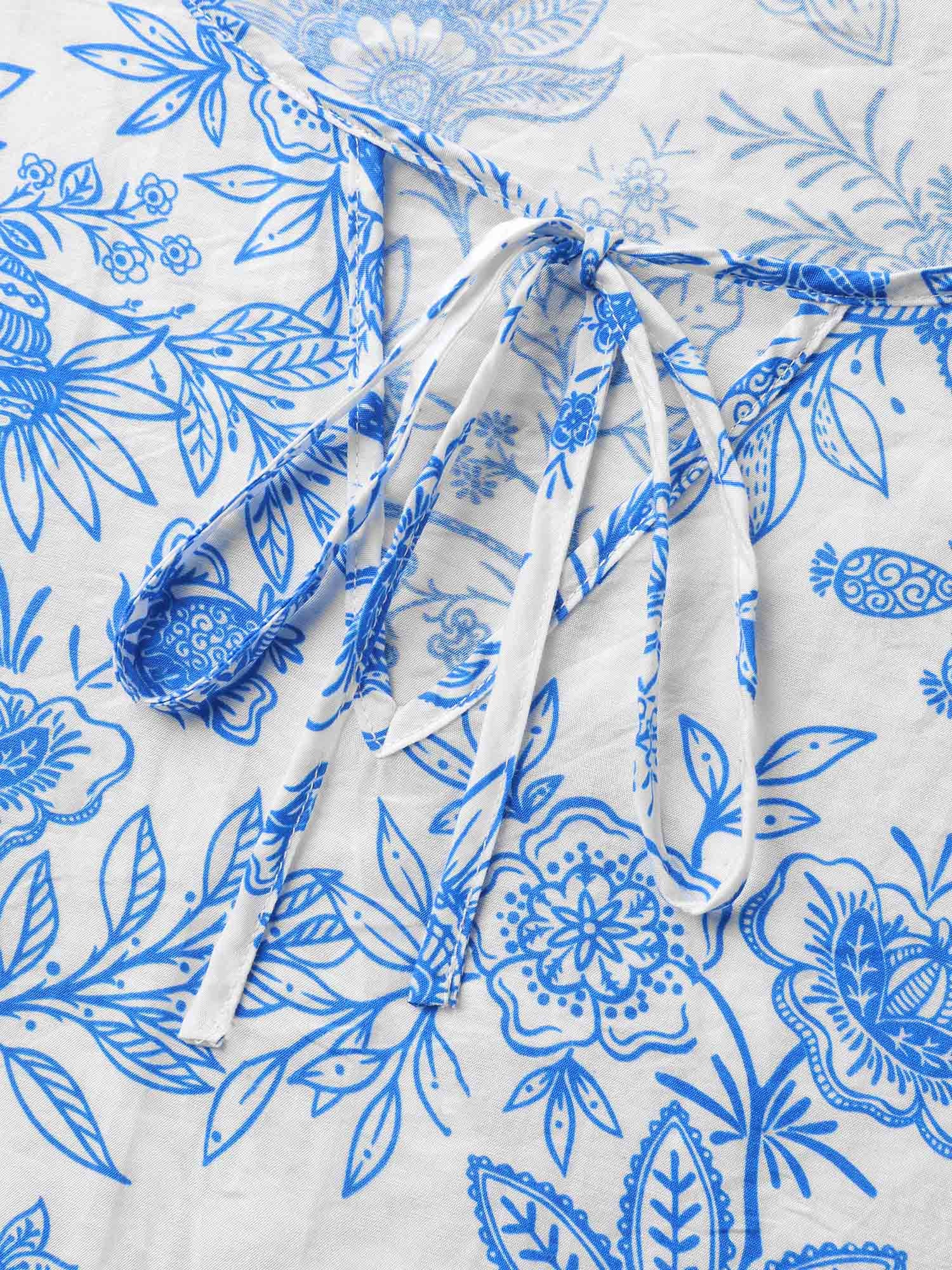 Silhouette Flower Print Neck Tie Blouse