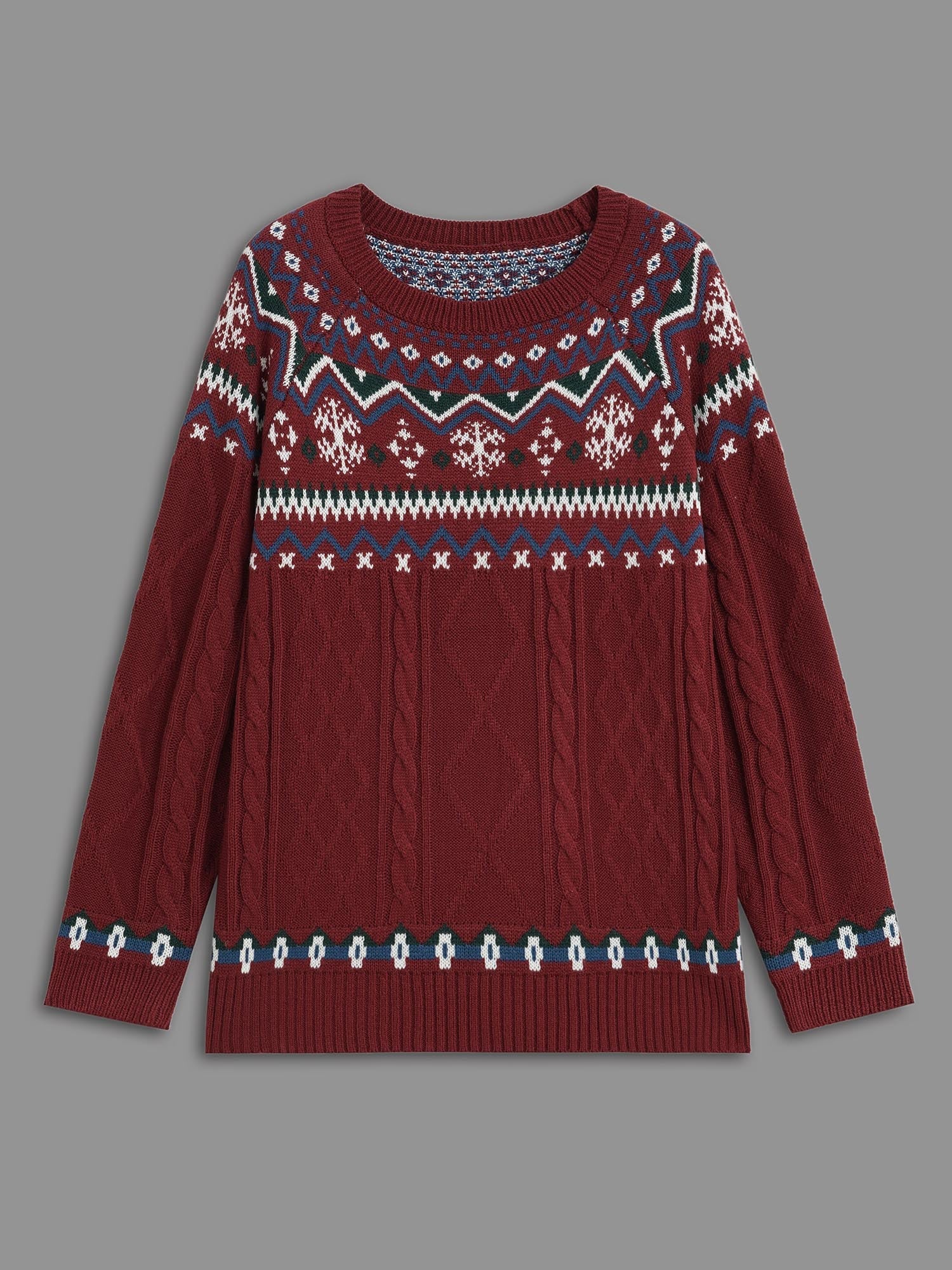 Festive Fair Isle Cable Knit Pullover