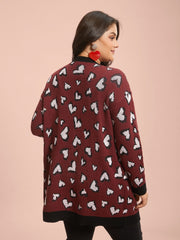 Hearts All Over Open Front Contrast Cardigan