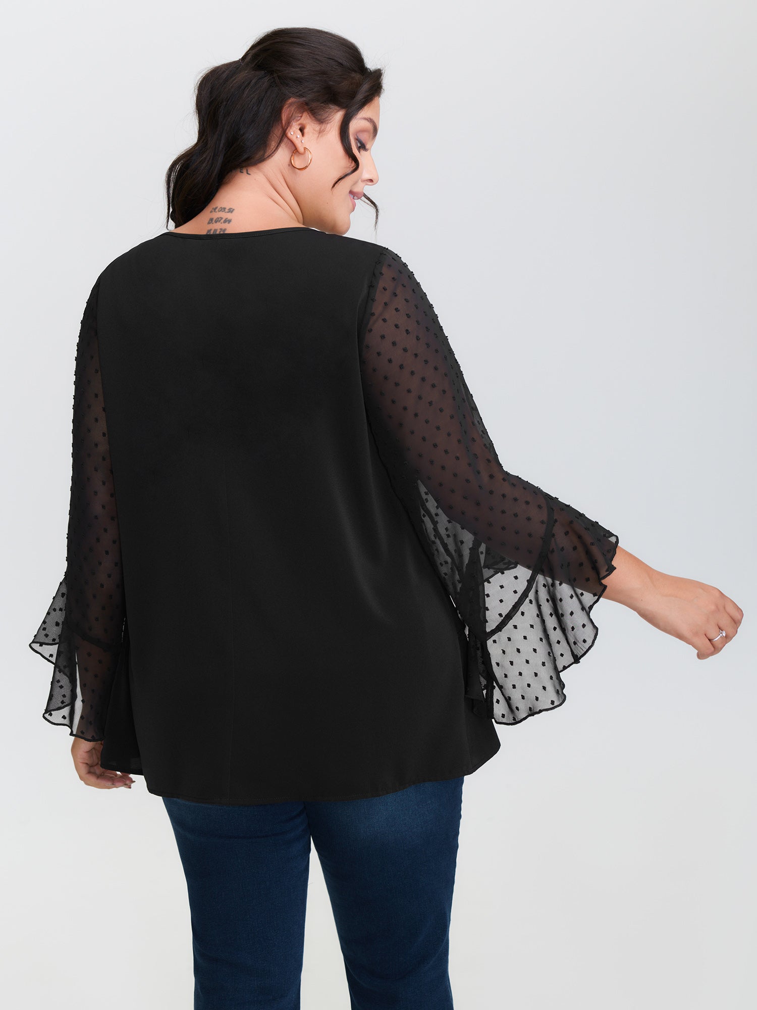 Sheer Polka Dots Sleeve Knit Top