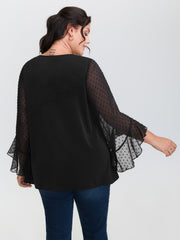 Sheer Polka Dots Sleeve Knit Top