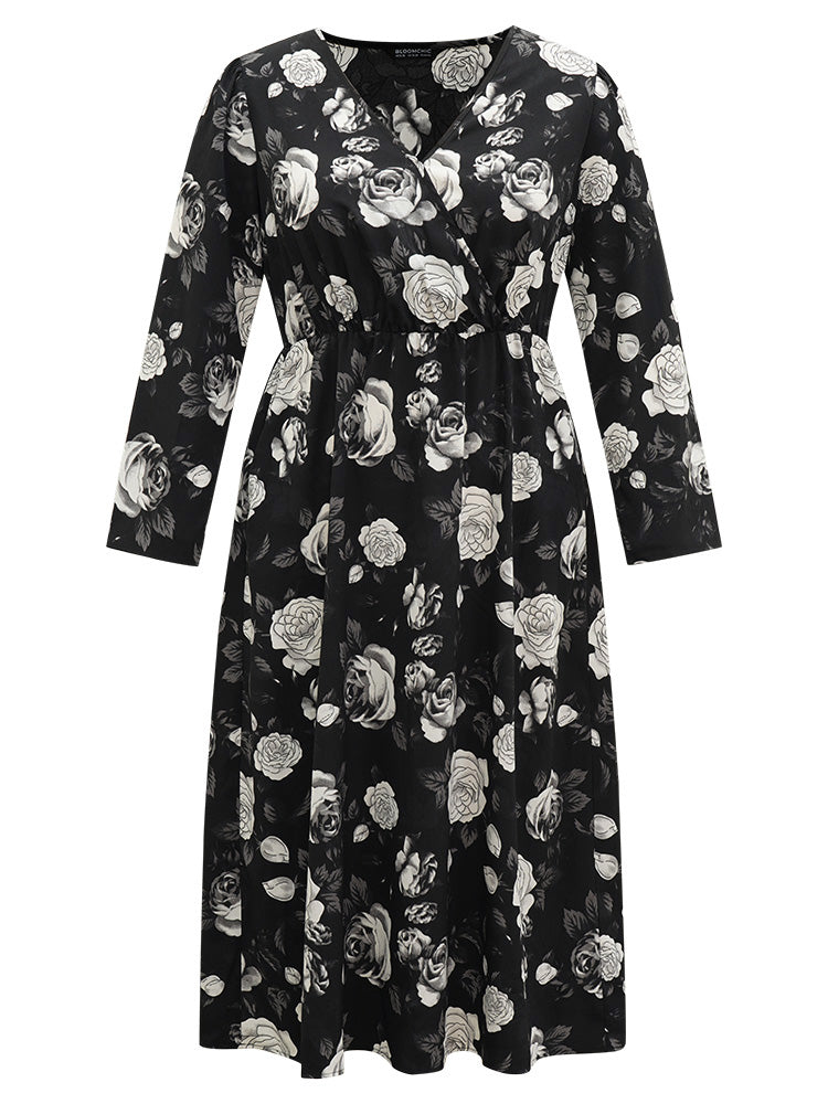 Floral Print Pocket Elastic Waist Wrap Dress