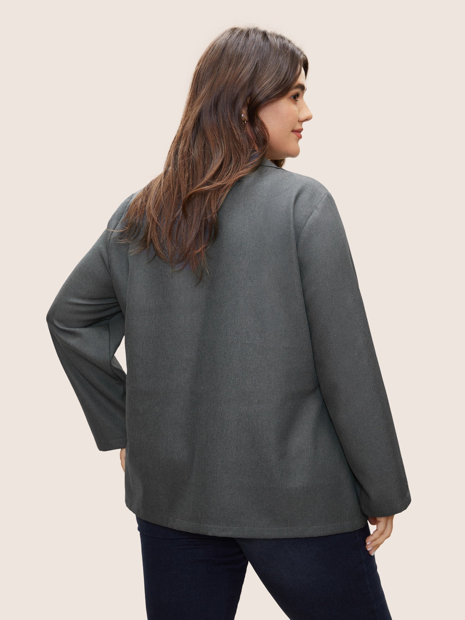 Solid Zipper Button Detail Tab Sleeve Jacket