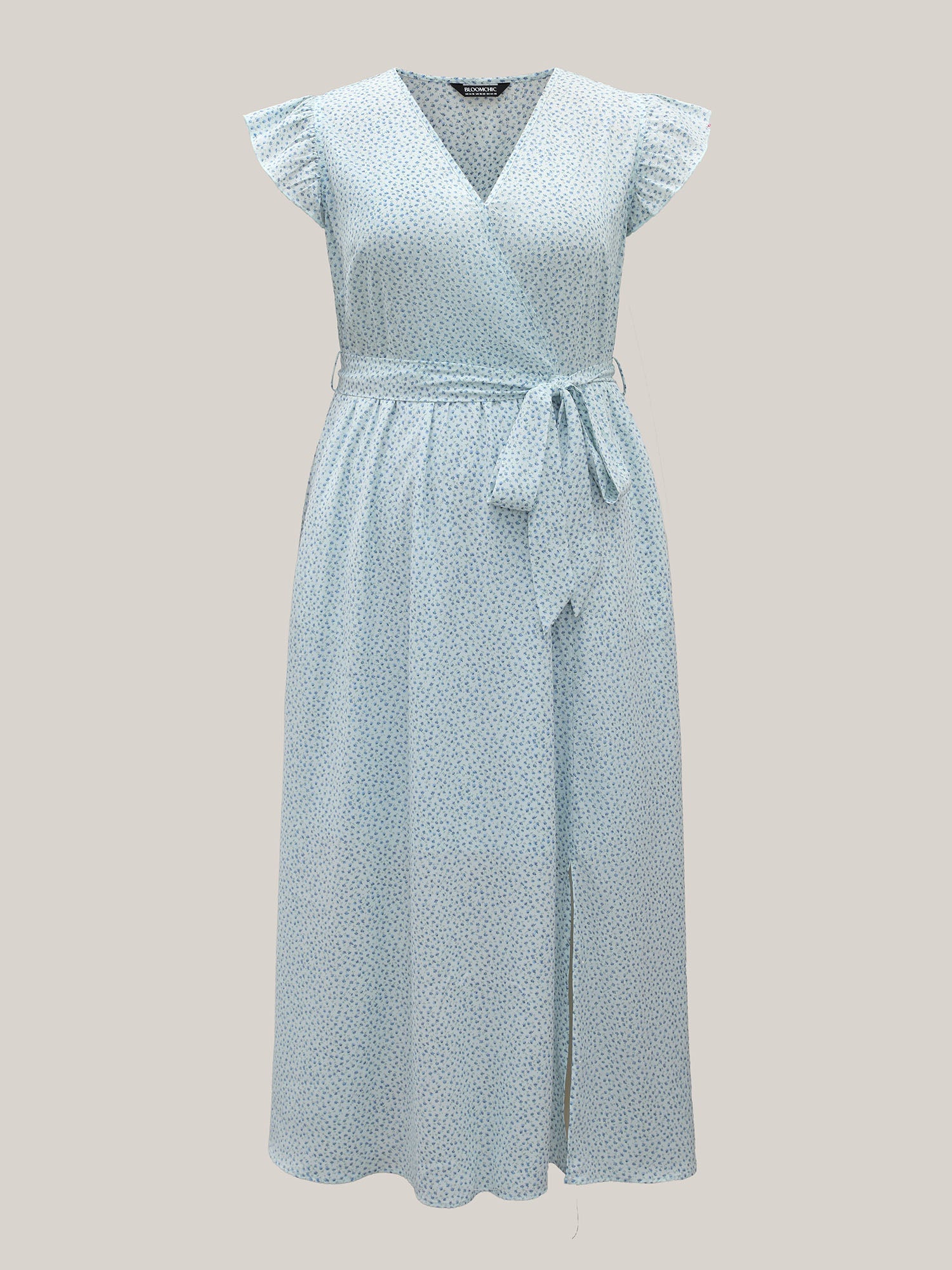 Floral Print Slit Belted Maxi Dress