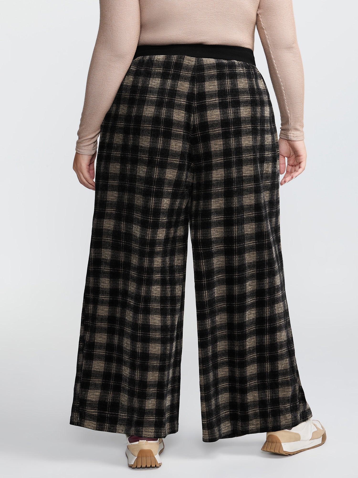 Supersoft Plaid Color Contrast Wide-Leg Pants