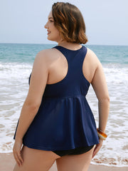Plain Gathered Flutter Halter Neck Tankini Top