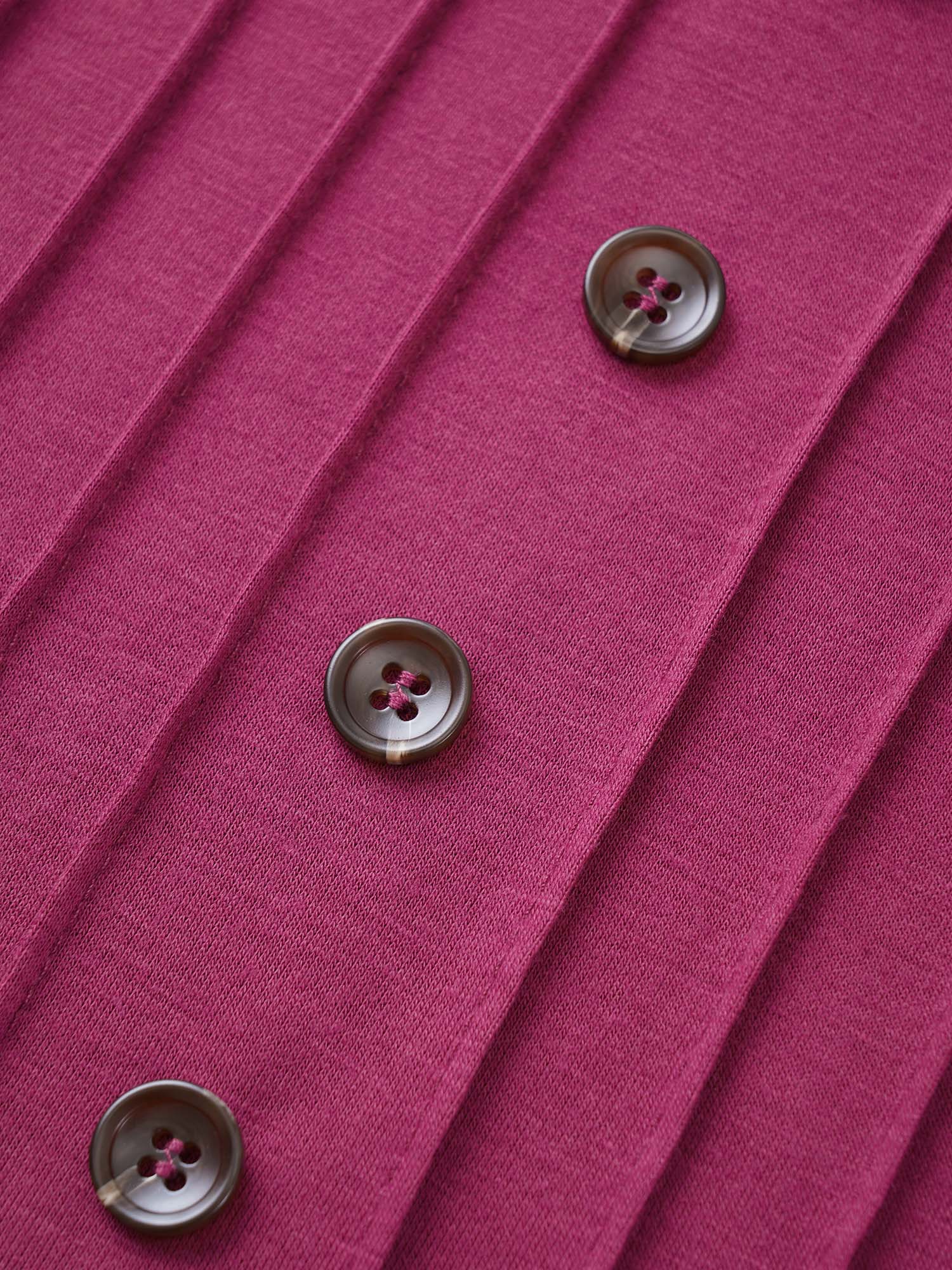 Solid Pleated Front Button Detail V Neck T-shirt