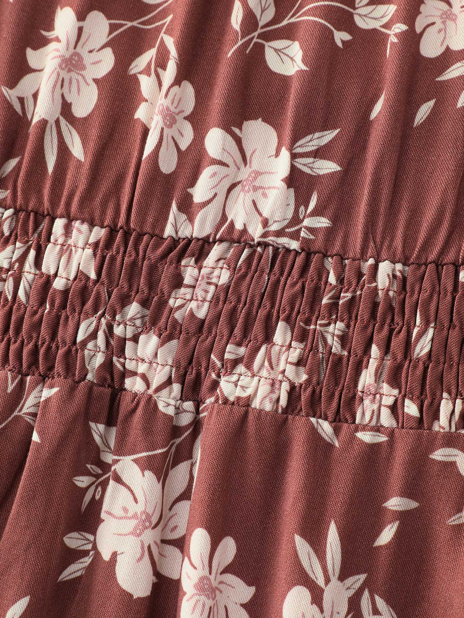 Floral Print Shirred Waist Rayon Midi Dress