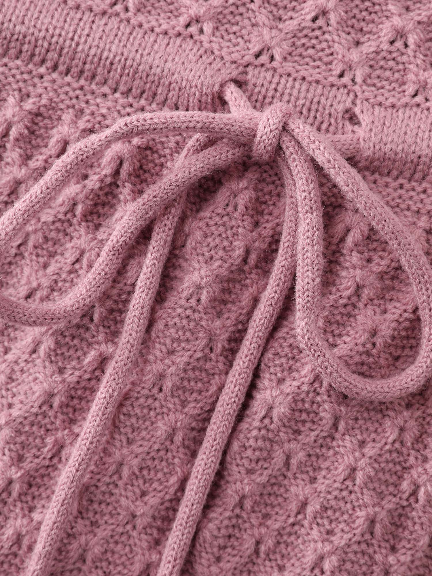 Textured Drawstring Waist V-Neck Sweater Dress