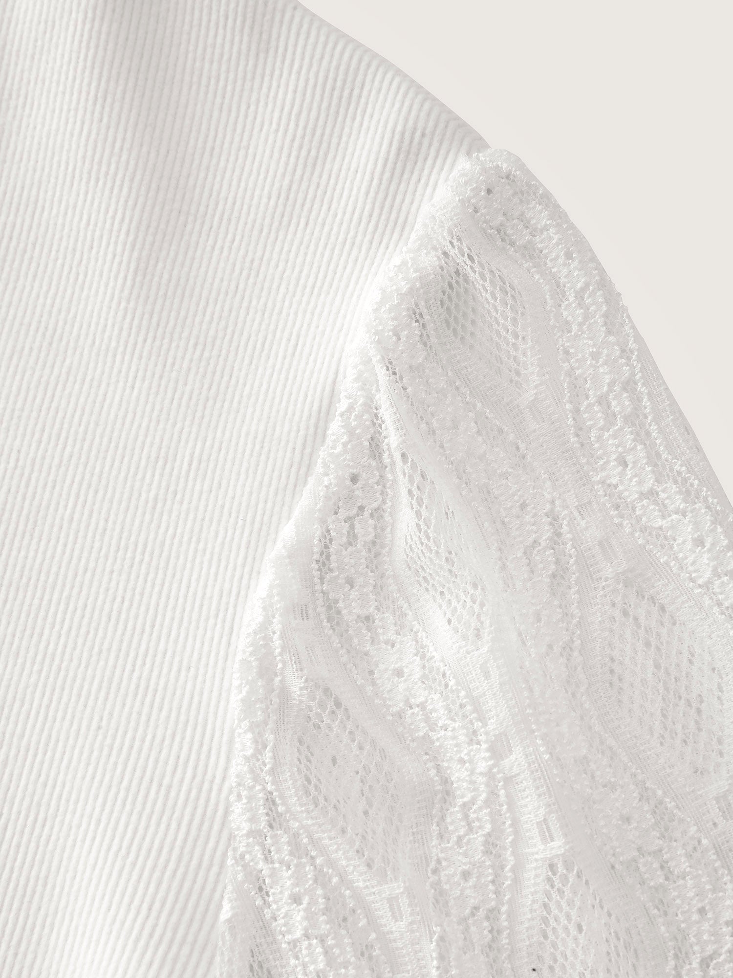 Sheer Lace Trim Mockneck Knit Top