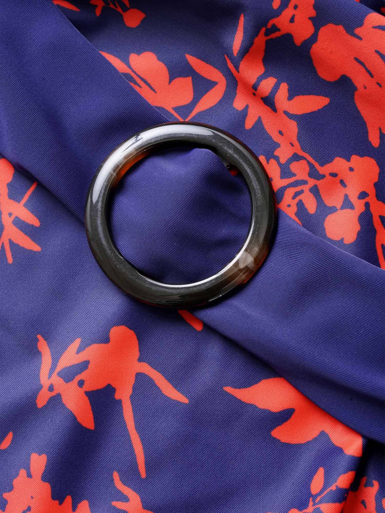 Silhouette Floral Ruched Buckle Detail One Piece Swimsuit