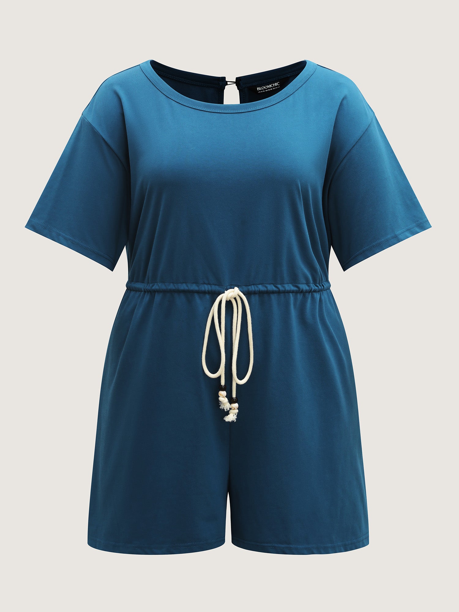 Solid Knit Waist Drawstring Romper