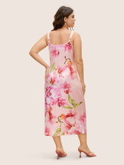 Slim Fit Butterfly Orchid Adjustable Straps Dress