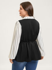 2-in-1 Button Vest Striped Blouse