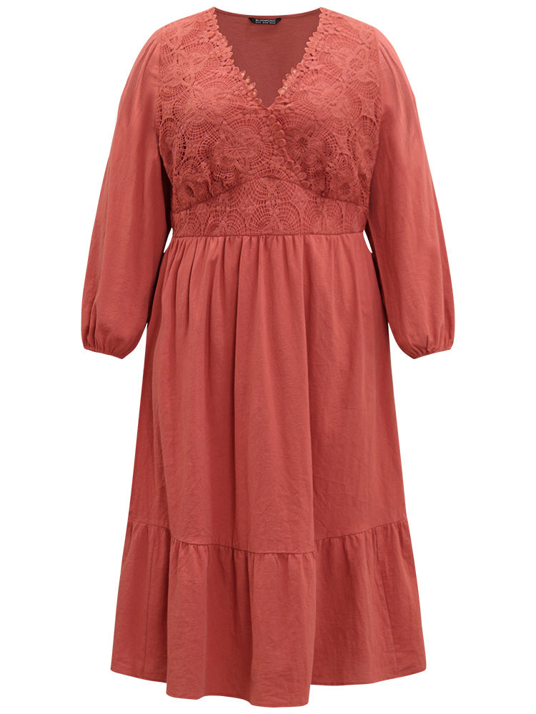 Solid Lace Panel Wrap Patchwork Dress