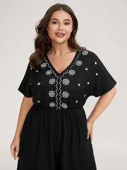 Floral Embroidery V-Neck Jumpsuit