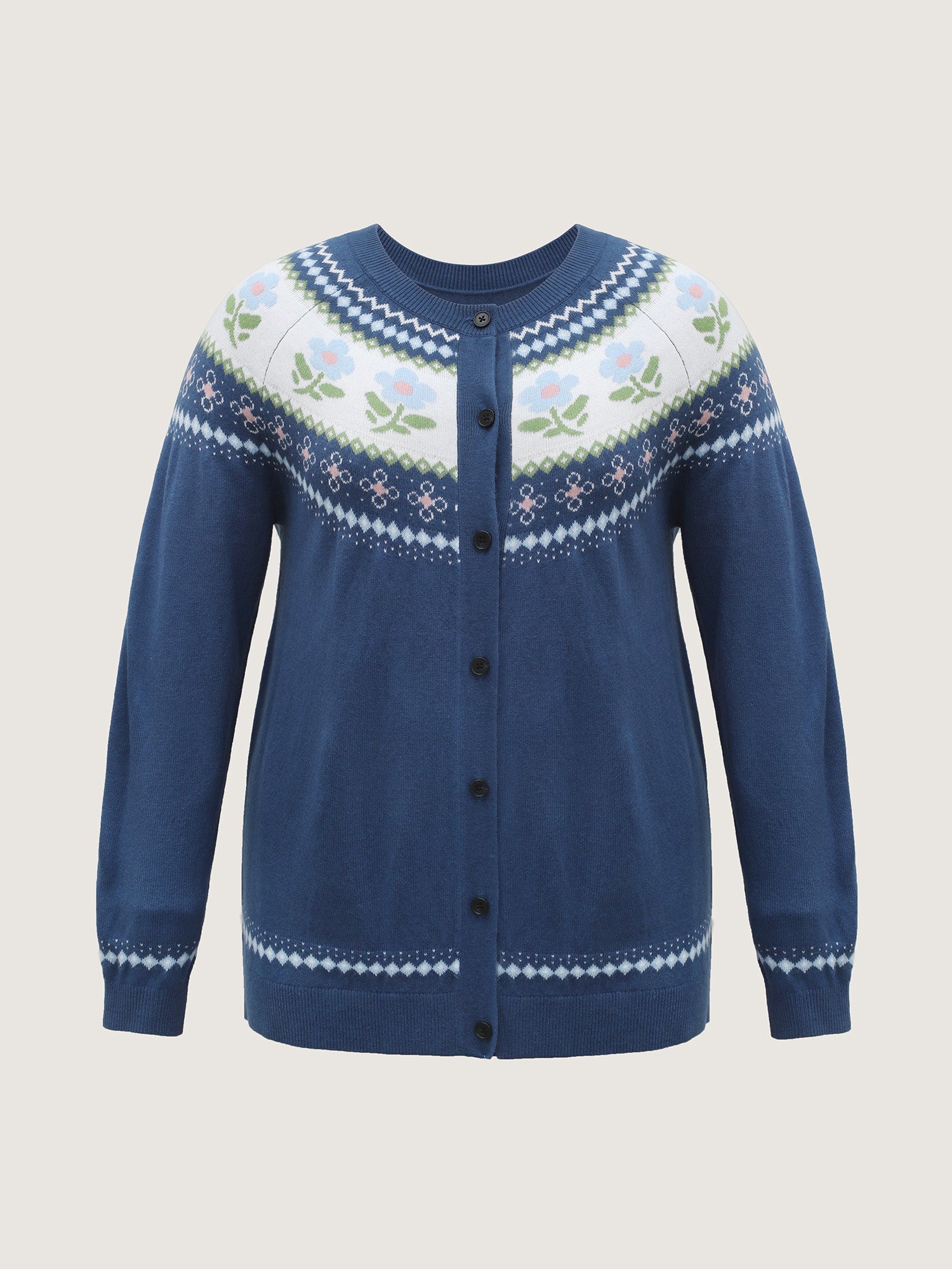 Fair Isle Jacquard Color Contrast Knit Cardigan