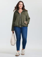 Suede Drawstring Hem Zipper Jacket